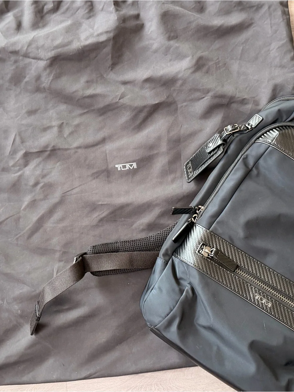 TUMI Monroe Foxwood Black BackpackCarbon Fiber Accents